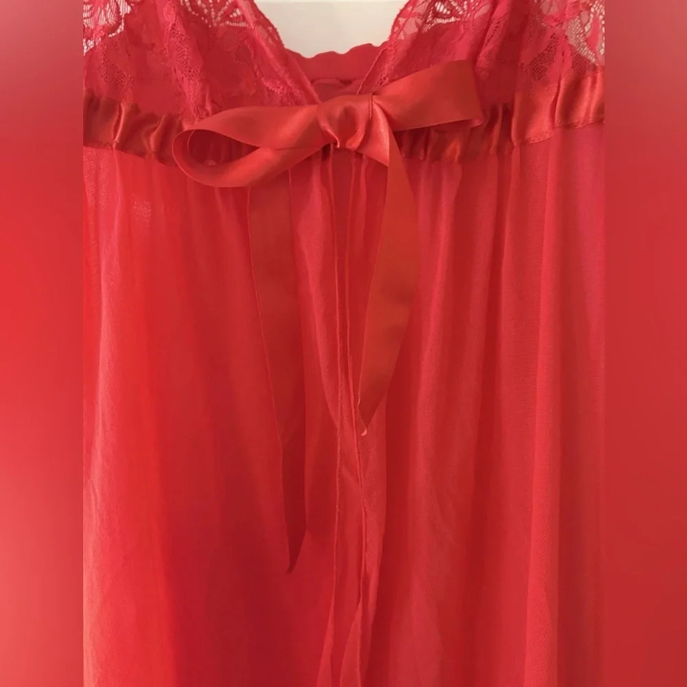Cosabella Erin Fetherston Red Open Front Mesh/Lace Chemise Ribbon Bow Size M - Picture 4 of 8